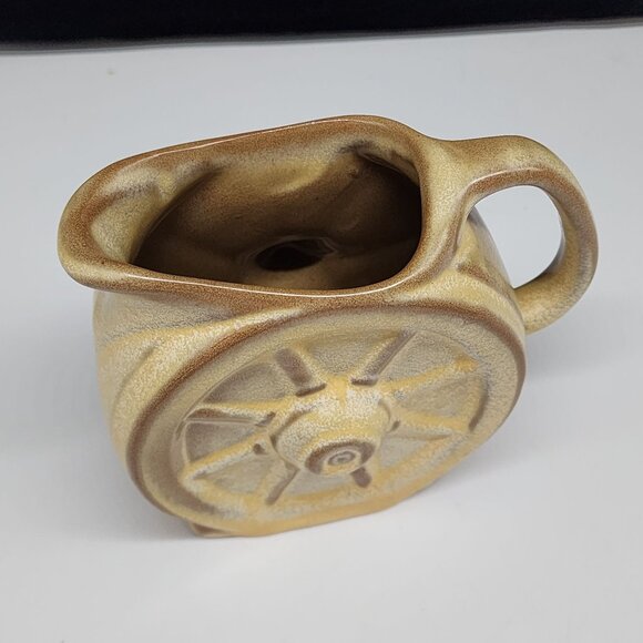 Ceramic Frankoma Wheelbarrow Themed Creamer Pitcher Light Brown Tan 4" - Picture 2 of 9